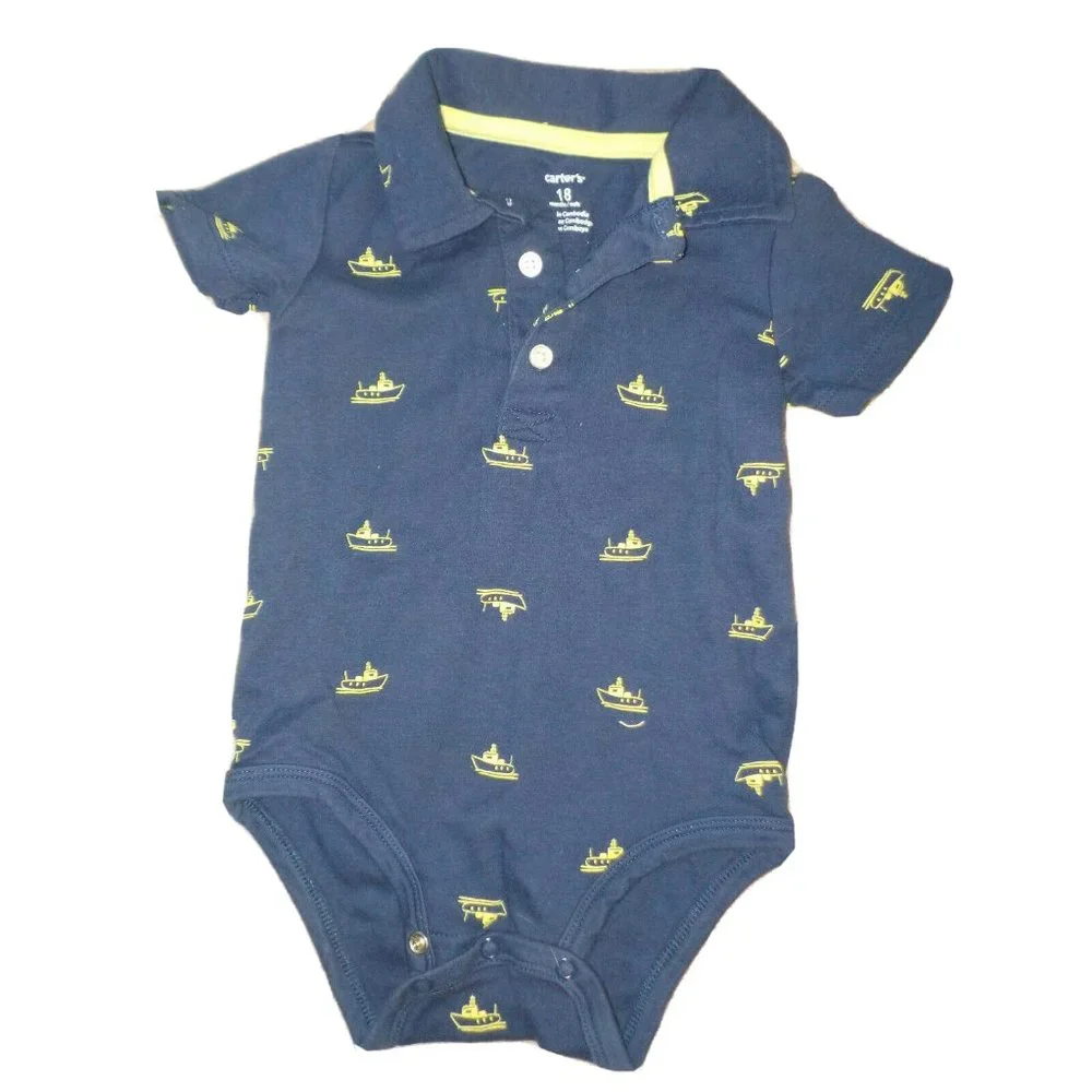 Lot of 2 Carter's Blue Nautical Bib Overalls & 1 Pc Sailing Boat Outfit 18 Mo